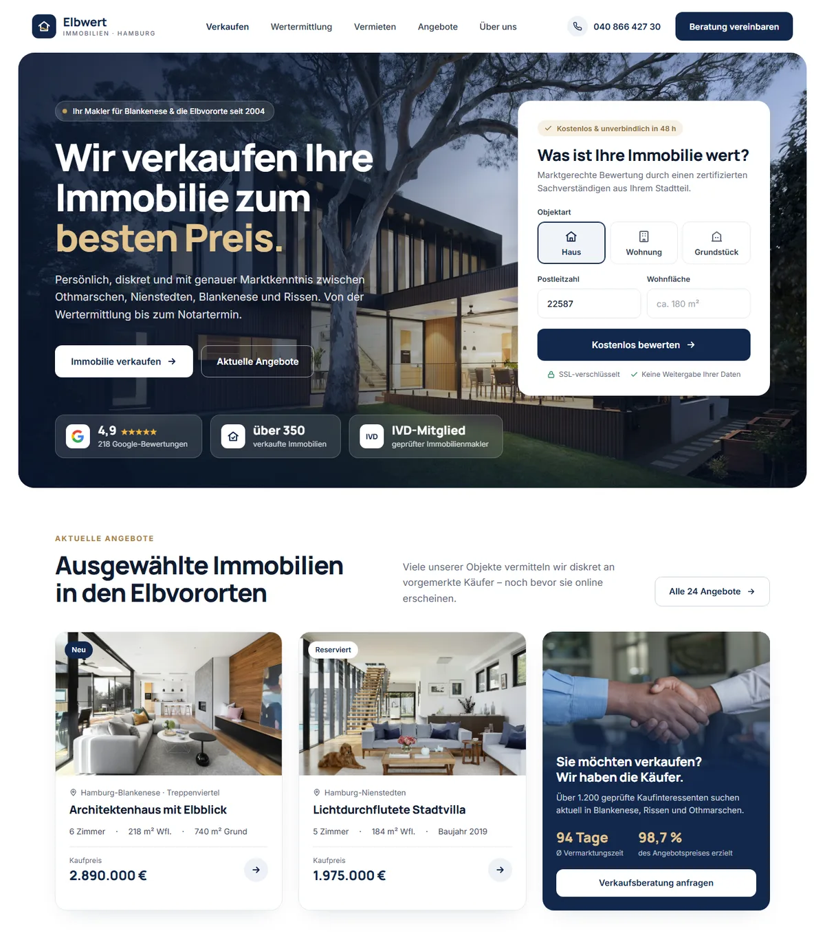 Webseite Elbwert Immobilien