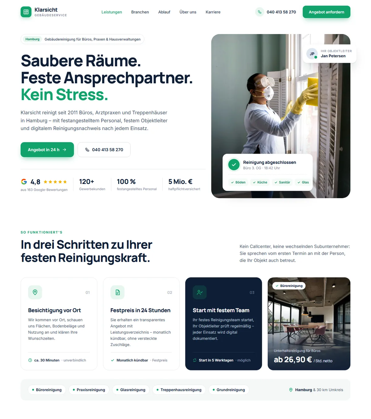 Webseite Klarsicht Gebäudeservice